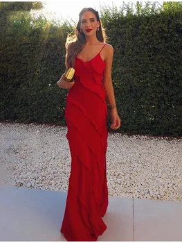 2024 Summer Fashion New Elegant Women's Sexy Chiffon Vacation Style Sling Dress with Ruffle Edge Style Long Dress 1