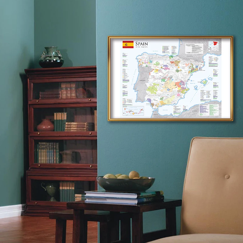 59*42cm The Spain Map In Spanish Poster Non-woven Canvas Painting Wall Art Decorative Picture School Office Supplies Home Decor