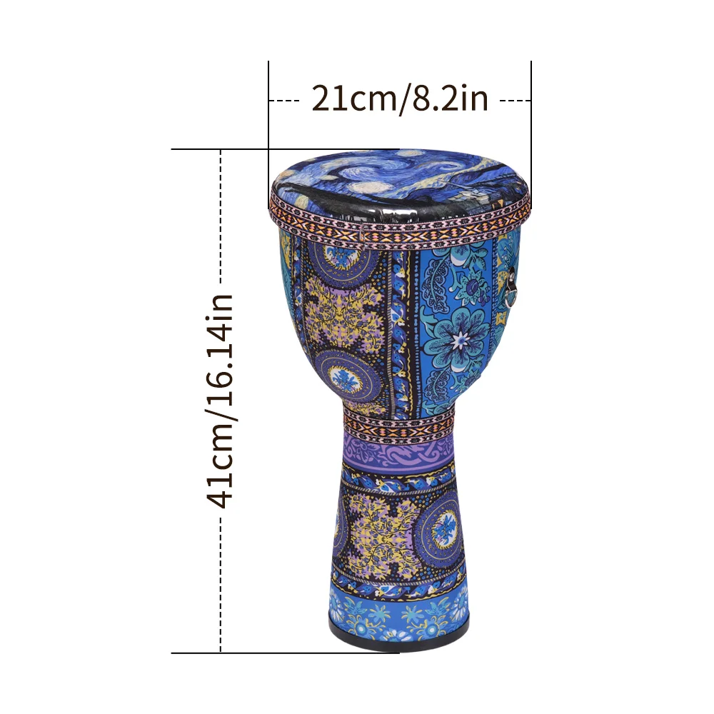 African Hand Drum 8 Inch Portable Djembe Drum Percussion Instrument with Colorful Art Patterns for Children Light Tambourine