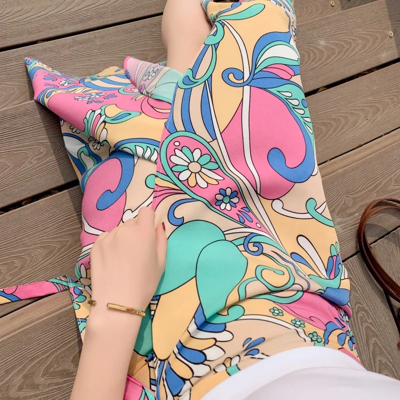 Temperament Retro Summer Printed Women's Beach Skirt Ethnic Style Fashion Wrapped Skirt One Piece Apron Sunscreen Half Skirt