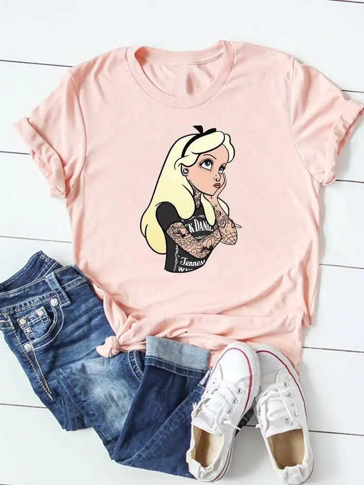 

Disney Lovely Watercolor Cartoon Clothing Top Fashion Casual Summer Female Graphic T-shirts Women Clothes Tee