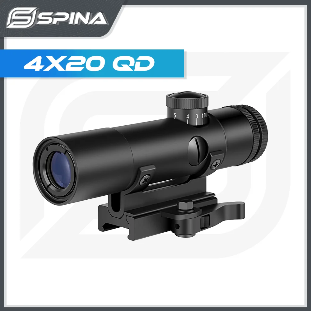 SPINA OPTICS 4X20 Sight QD Base Mount Tactical Rifle 4X Scope With BDC Turret Mil-Dot Reticle AR CBQ