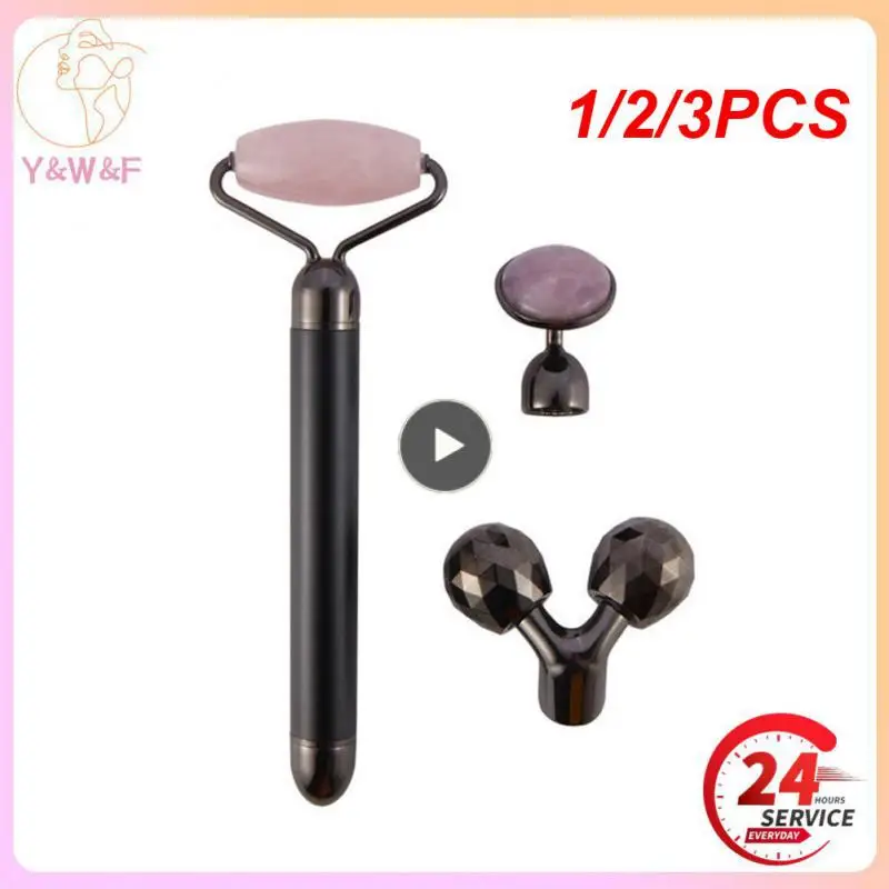 

1/2/3PCS in 1 Electric Vibrating Natural Rose Quartz Jade Roller Face Lifting Crystal Jade Stone Facial Roller Beauty Massage