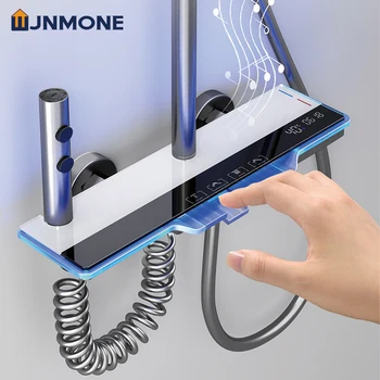 แผงกระจกนิรภัยระบบฝักบัวจอแสดงผล LED ห้องน้ําก๊อกน้ําอ่างอาบน้ําร้อนเย็นน้ําตกสายฝน 4 ทิศทางชุด 1