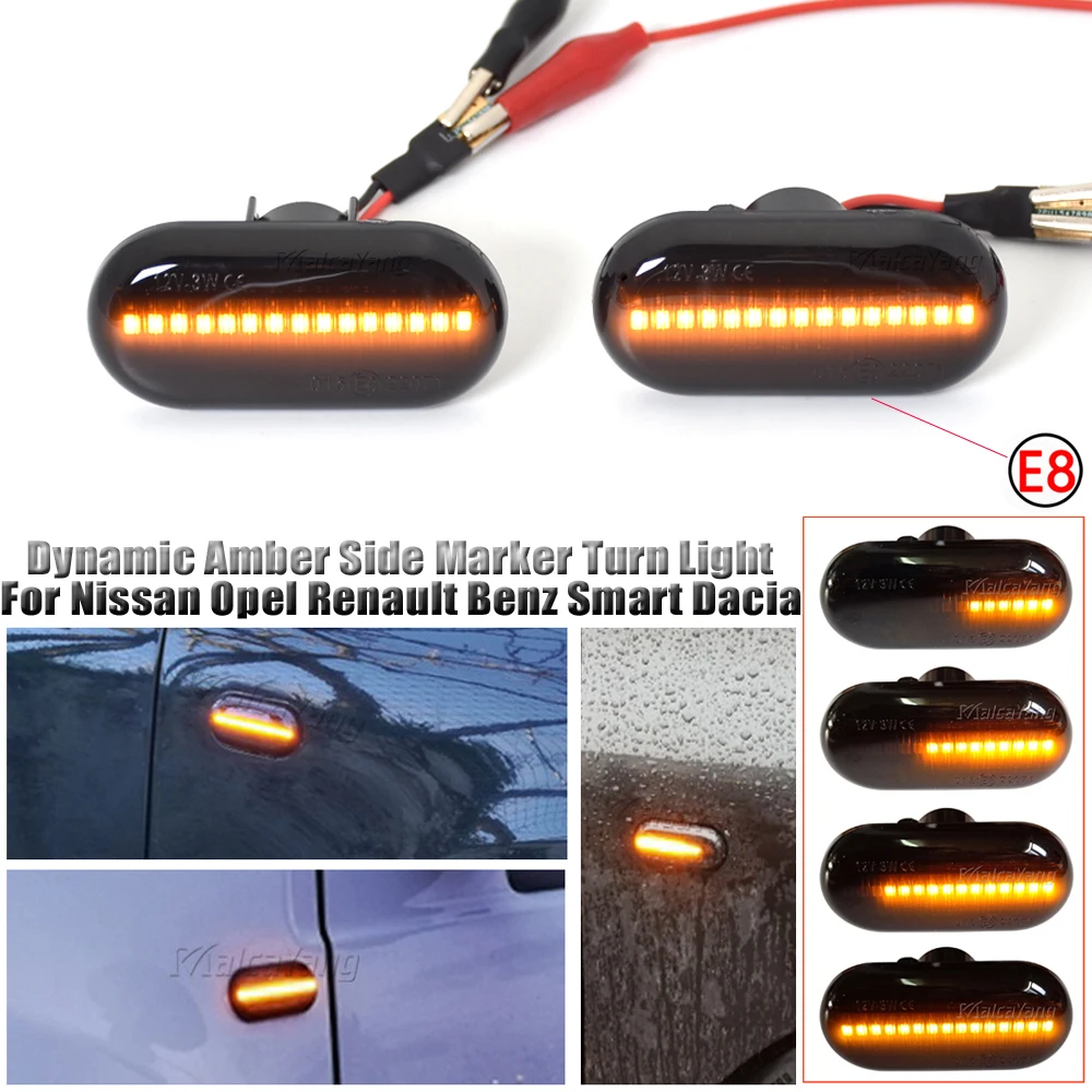 2pcs LED Dynamic Turn Signal Side Marker Light For Renault Clio 1 2 MEGANE ESPACE TWINGO MASTER Nissan Opel Mercedes-Benz Smart