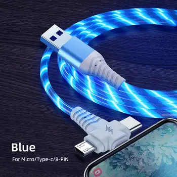 MVQF 3in1 6A Charging Cable Flowing Light Up Data Cord Fast Charging Line Micro USB Type-C Connector for Samsung Xiaomi Huawei - Image 4