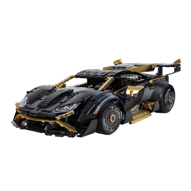 Black Gold Supercar Fast Speed Racing Car Model Building Blocks Moc 10600 High Tech Poject Vehicle Bricks Toy Kit Gift Boys Kids