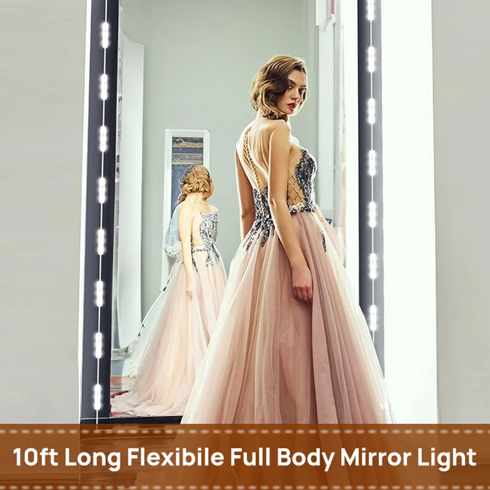 10FT LED Vanity Mirror Lights USB LED Makeup Light Strip 3 Color Temperature Dimmable for Makeup Vanity Table & Bathroom Mirror