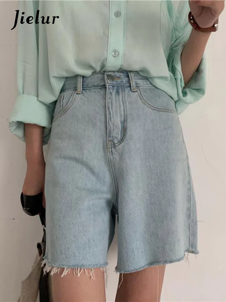 Jielur Streetwear Biker Shorts Women Korean Style Summer Cotton Denim Shorts Jeans High Waist Cool Short Feminino Chic