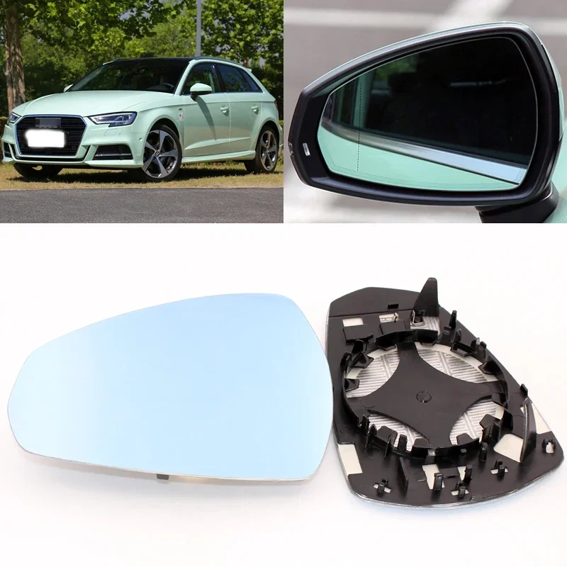 

For Audi A3 Car Side View Door Wide-angle Rearview Mirror Blue Glass With Base Heated 2pcs
