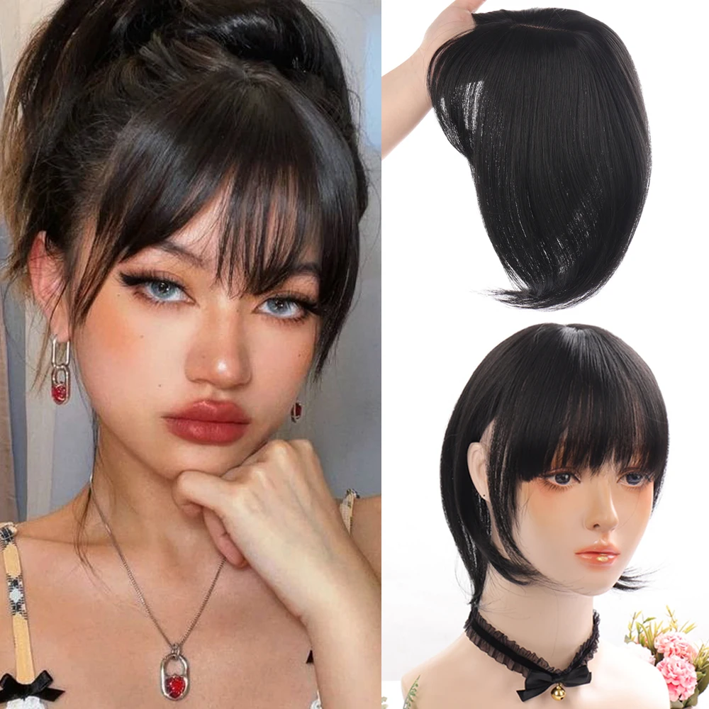 LANLAN 3D French air bangs hair extensions Synthetic bangs top hair patches cover white hair to increase hair volume