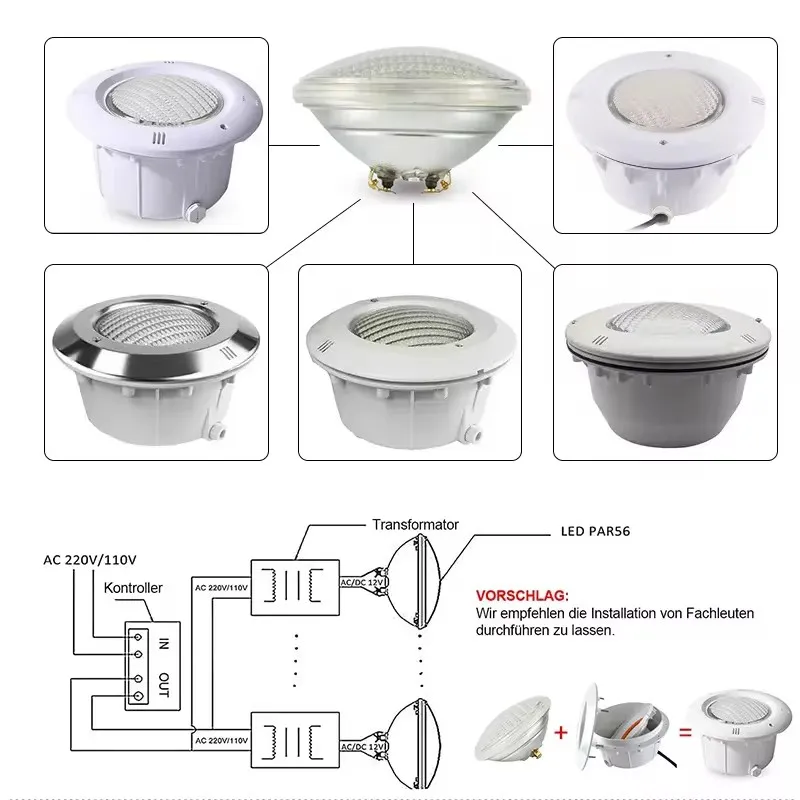 รูปสินค้า โคมไฟ LED ใต้น้ำ PAR56 12V กันน้ำ IP68 สปอตไลท์ RGB สระว่ายน้ำ