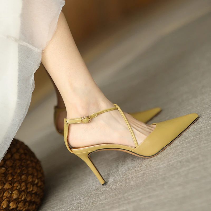 

Summer New Baotou Solid Color Sandals Women Stiletto All-match Fairy Style Pointed Toe Buckle High-heeled Women's Shoes 2023