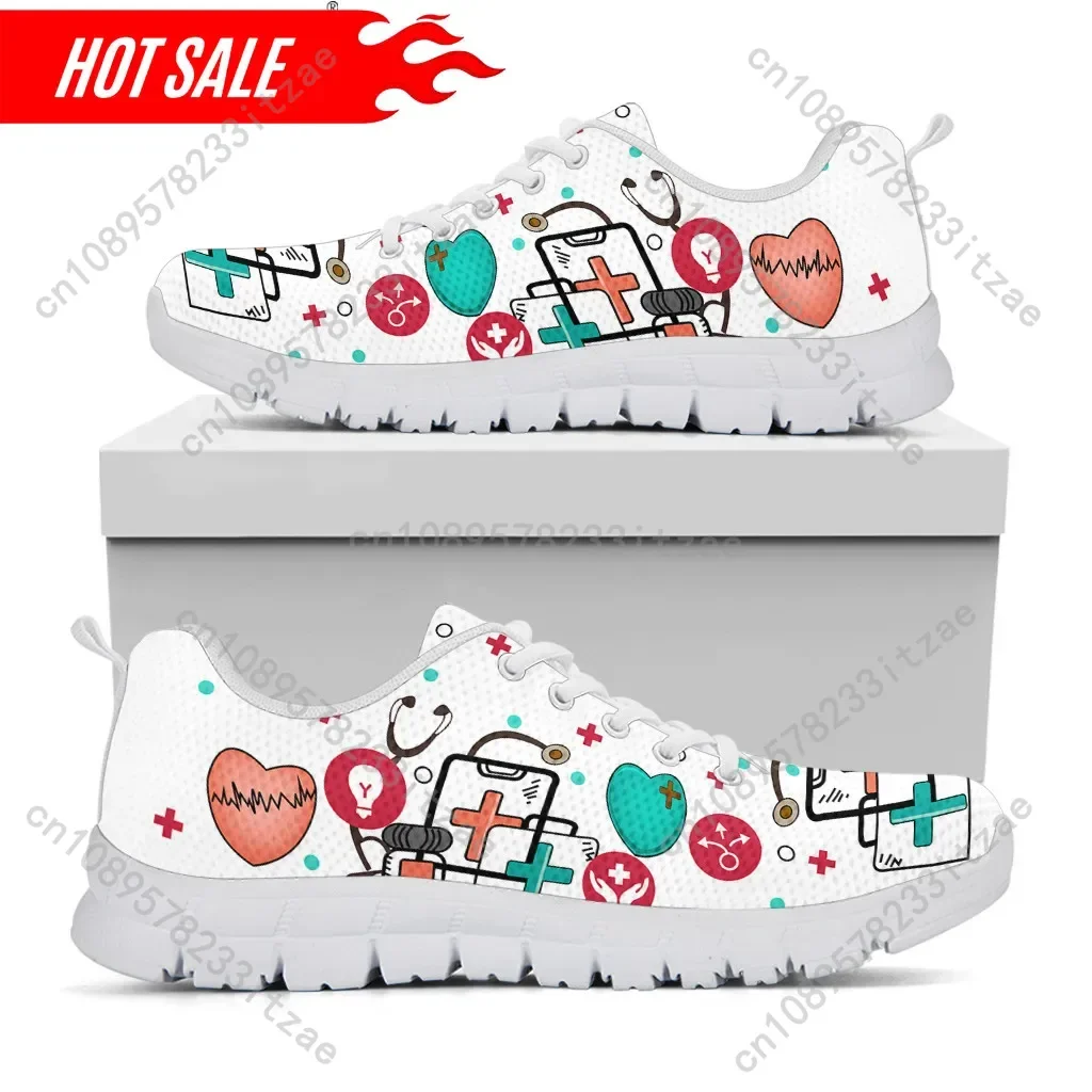 Women Casual Flats Shoes Physician Nursing Staff EMT ECG Print Lace Up Mesh Sneakers Female Footwear chaussure femme 2