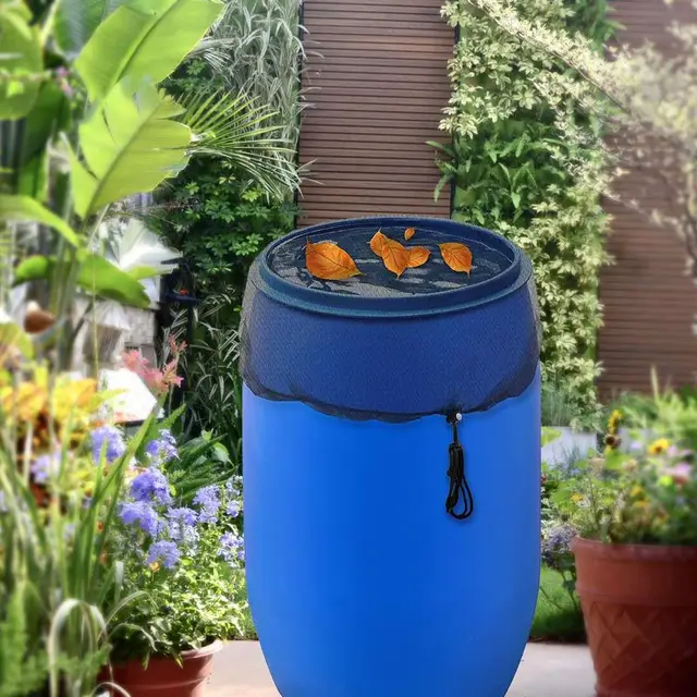 Pe Vízgyűjtő Vödör Tartály Takaró Esőhordó Háló Burkolat Újrahasznosítható Szériellenes Vízvédelmi Hordó Felső Fogó - Image 3