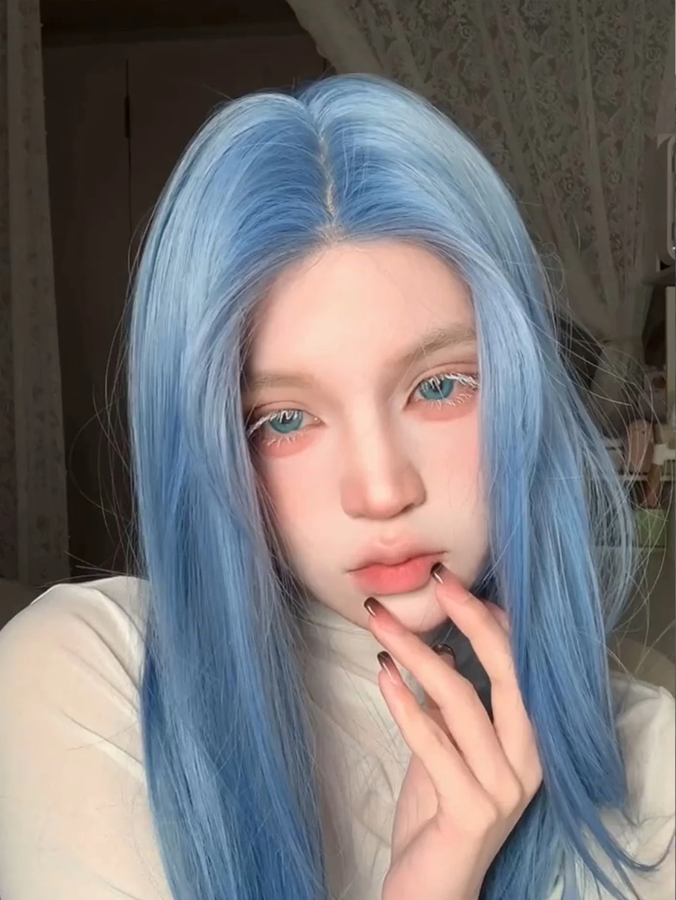 Synthetic Blue Long Straight Lace Front Wig for Women