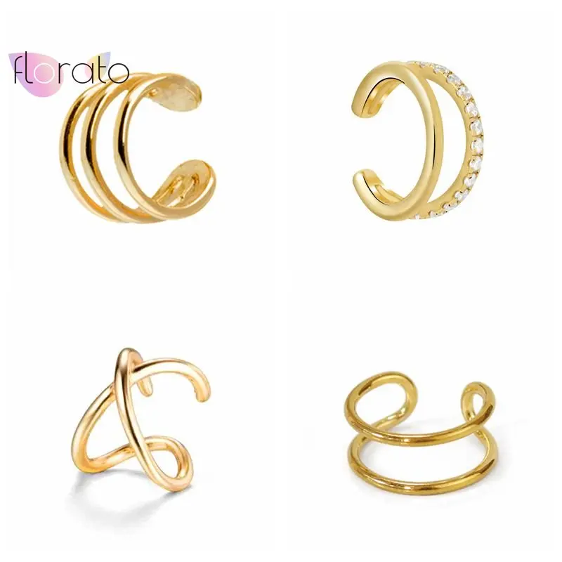 1PC Plated 24k Gold and Silver Plating Cross Bilayer Ear Cuff Non Pierced Earrings Women Fine Micro Simple Clip on
