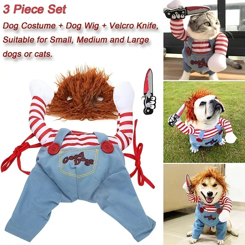 애완 동물 치명적인 인형 개 의류 Chucky 개 코스프레 재미 있은 파티 의상 작은 중형 대형 개를위한 할로윈 크리스마스 개 옷