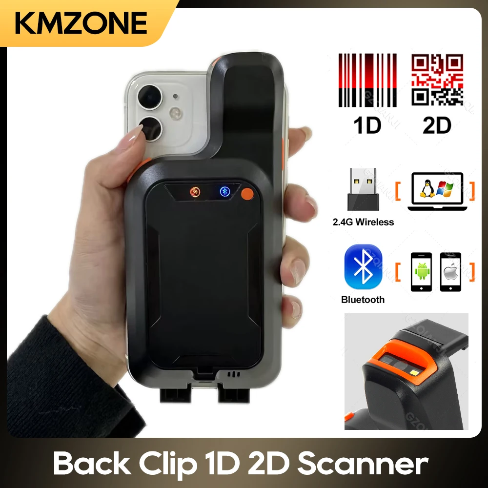 

2D Phone Back Clip Bluetooth Barcode Scanner Portable Barcode Reader Data Matrix Code 1D 2D QR Scanner Android IOS System
