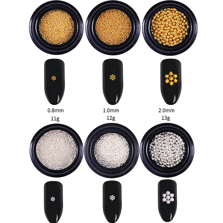 

6 банок разных размеров ногтей серебряный золотой Стальной шар украшение для ногтей товары для дизайна ногтей
