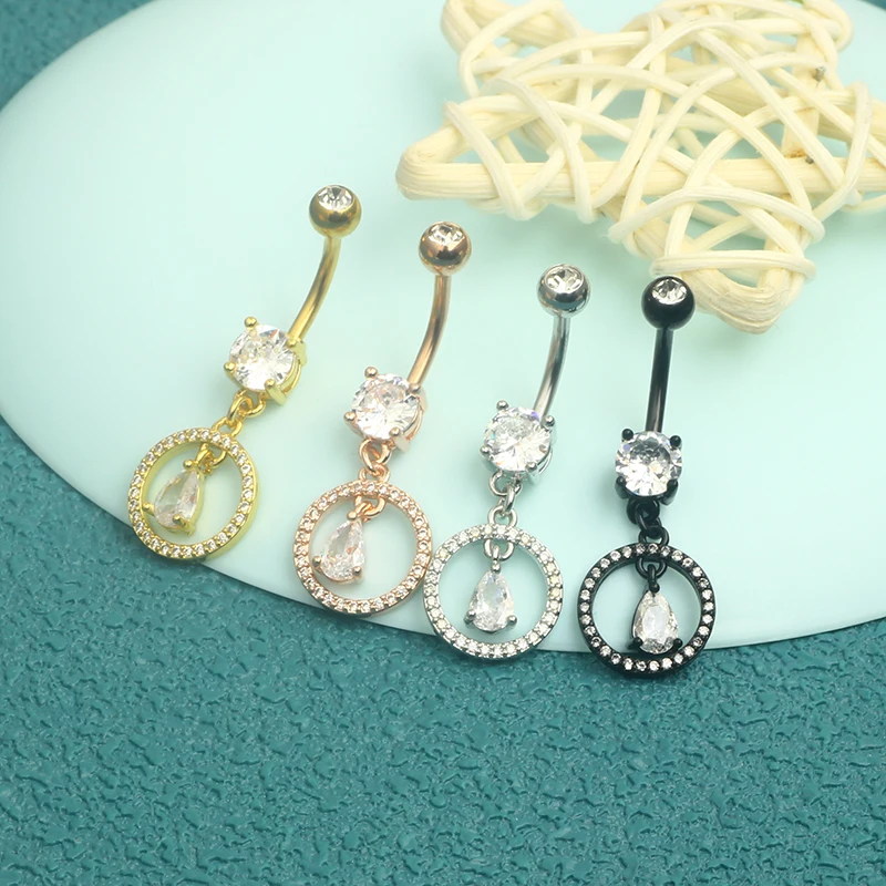 Crystal Circle Belly Button Rings Stainless Steel Butterfly Belly Ring Cute Pink Navel Barbell Piercing Nombril For Women Mix