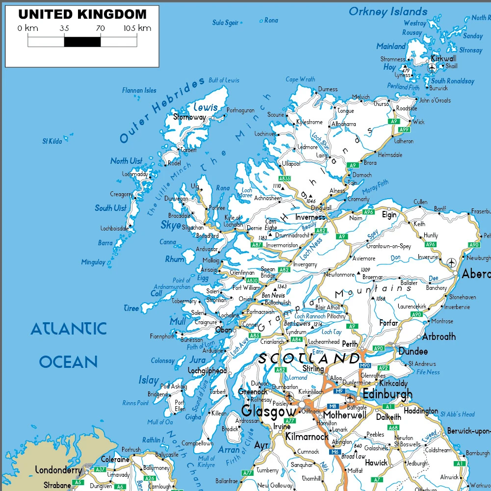 United Kingdom Map In English Administrative / Geographic / Road Map Wall Art Poster Painting School Supplies