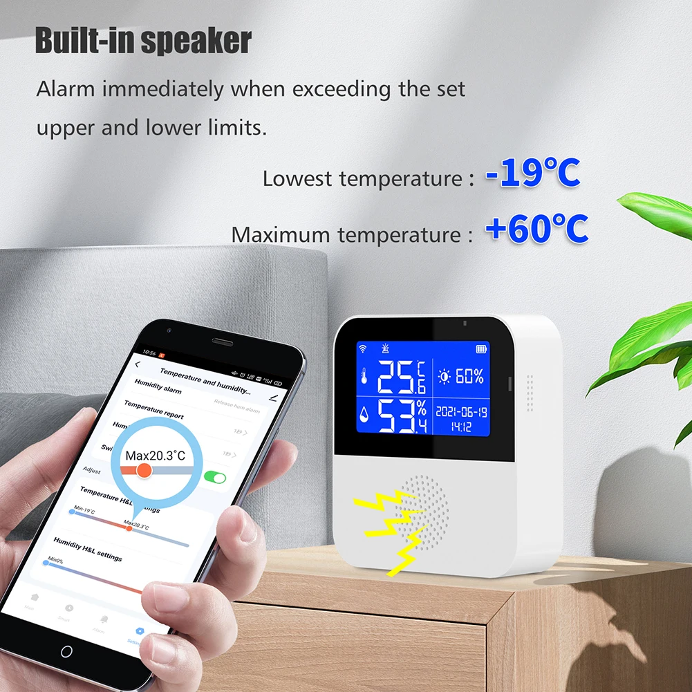 Temperature Humidity Sensor Temperature Humidity Meter Tuya Wifi Temperature Humidity Sensor Alarm for Plant Aquarium Support Alexa