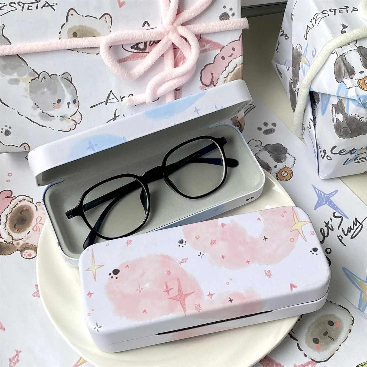 Cute Animal Glasses Case Women Cartoon Portable Myopia Sunglasses Storage Box Girl PU Leather Pressure Resistant Eyeglasses Box