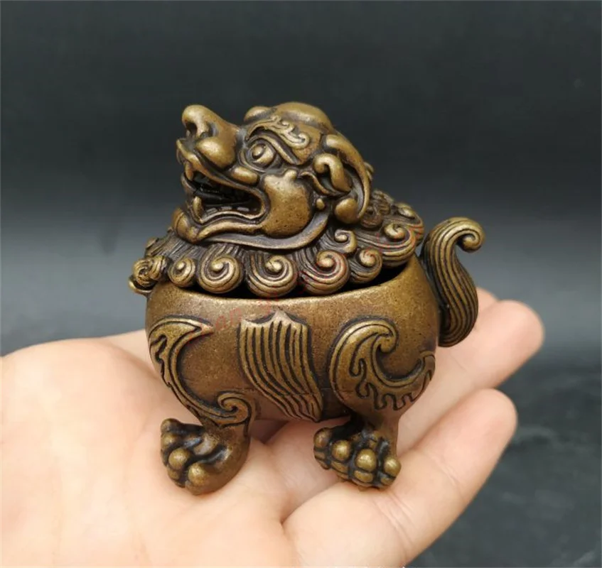 

Латунная курильница с священными животными, изысканные украшения для богатства, винтажная курильница из сандалового дерева, маленькие украшения