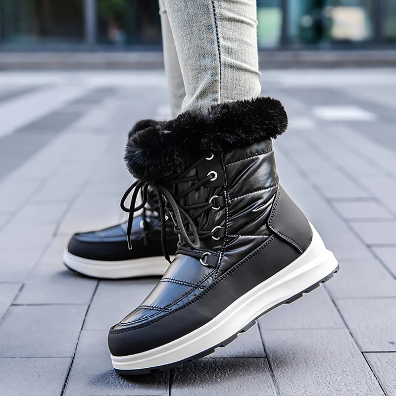  Botas deportivas Snow Keep con puntera y cordones para aumentar  las botas de terciopelo cálido y redondo, para mujer, botas de invierno  cortas (negro, 6.5-7) : Ropa, Zapatos y Joyería