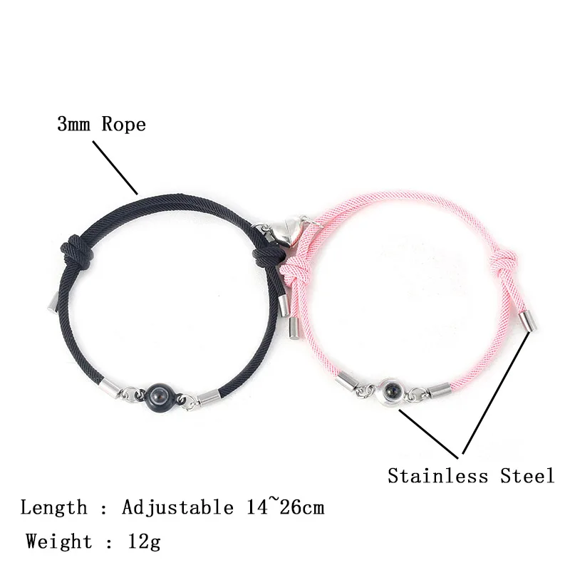 Stainless Steel Couple Bracelet Adjustable Magnetic Valentine