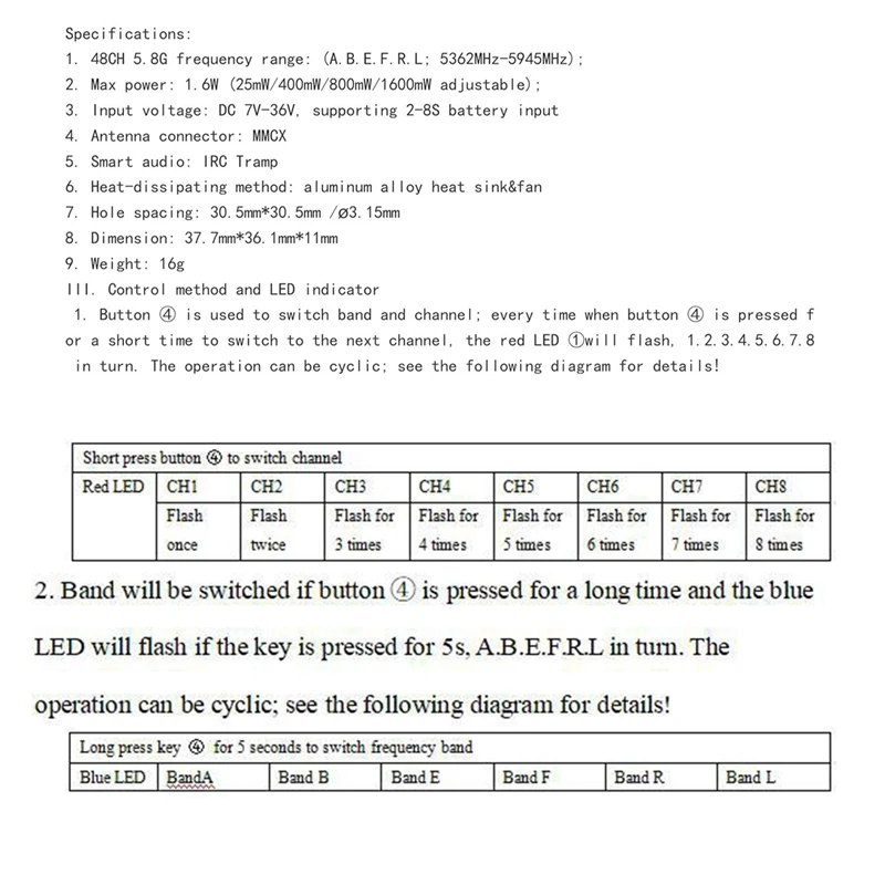 FPV 장거리 레이싱 드론용 비디오 송신기, 5.8G 1.6W VTX 48CH, 800MW 1600MW MMCX