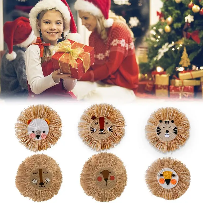 

Woven Animal Tapestry Nordics Handmade Lion Wall Decor Pine Straw Woven Animal Head Wall Hanging Ornament For Cozy Decor & Home