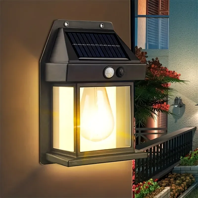 

New Solar Tungsten Filament Lamp Outdoor Waterproof Intelligent Induction Wall Lamp Courtyard Garden Villa Lighting Night Light