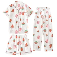 Three-piece Japanese-style pajamas women spring and summer autumn 100% cotton gauze short-sleeved shorts trousers summer suit ho - Image 6