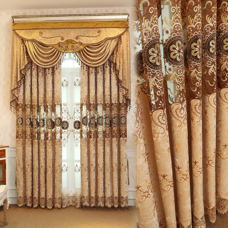 

New European Water-soluble Embroidered Curtains for Living Dining Room Bedroom Chenille Hollowed Out Embroidered Customized