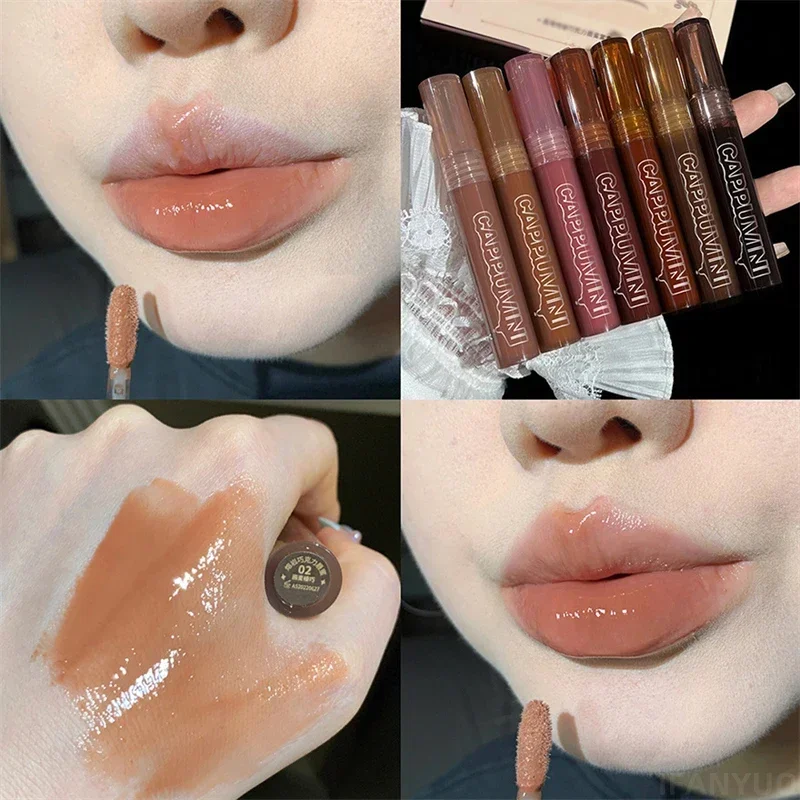 Chocolate Lip Gloss Long Lasting Moisturizes Dark Brown Lip Glaze Transparent Glass Mirror Water Liquid Lipstick Clear Makeup 5