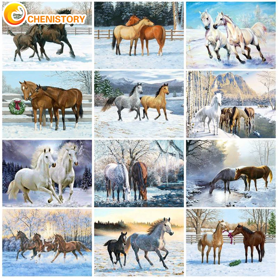

CHENISTORY Horse Oil Painting By Numbers Animals DIY Kits For Adults Kits Picture Drawing Acrylic Paint Coloring By Number Decor