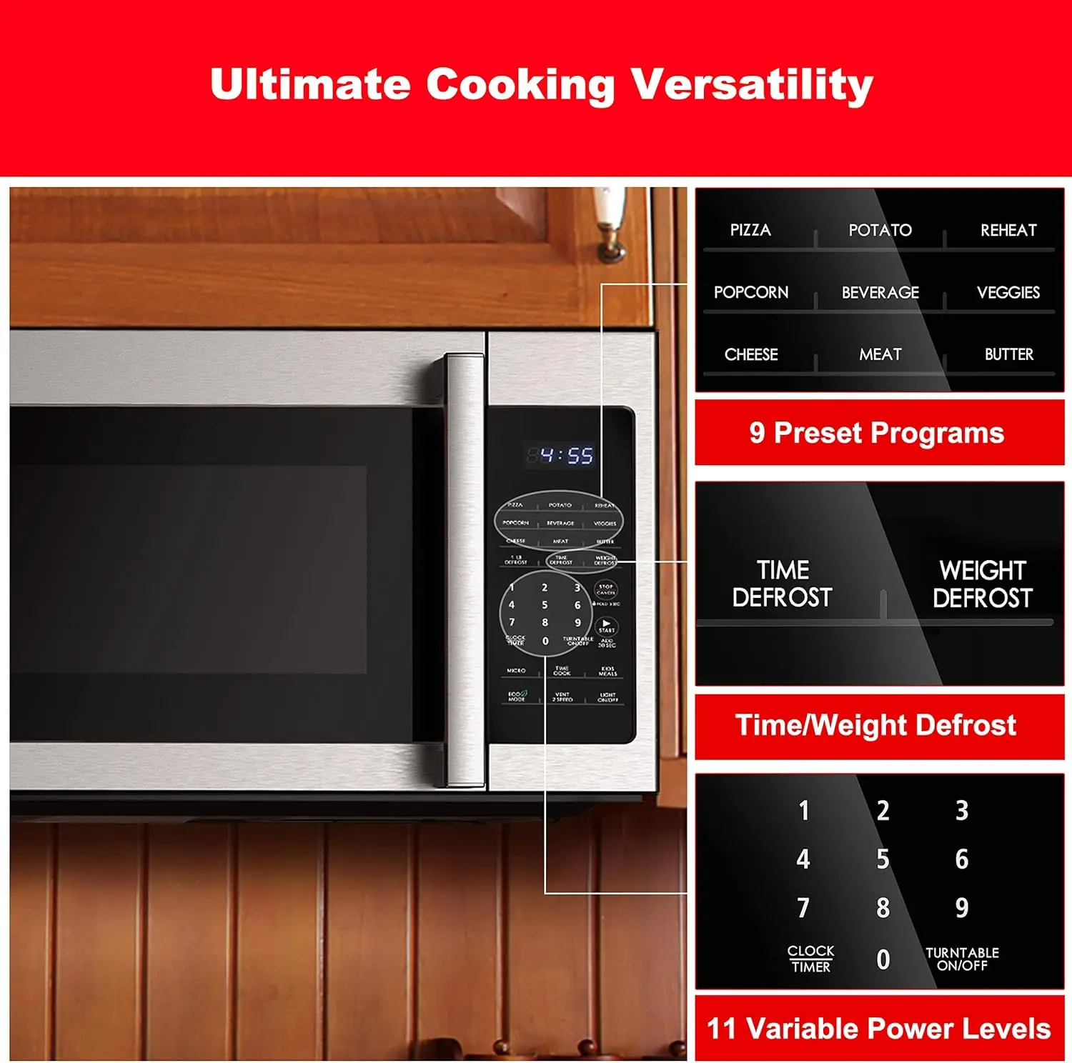 GLOMJA17S2B-10 Over-The-Range Microwave, Energy Saving/ECO Mode, 30-second Express Cooking, 9 Auto-cook Programs, 1000W/120Volts 5