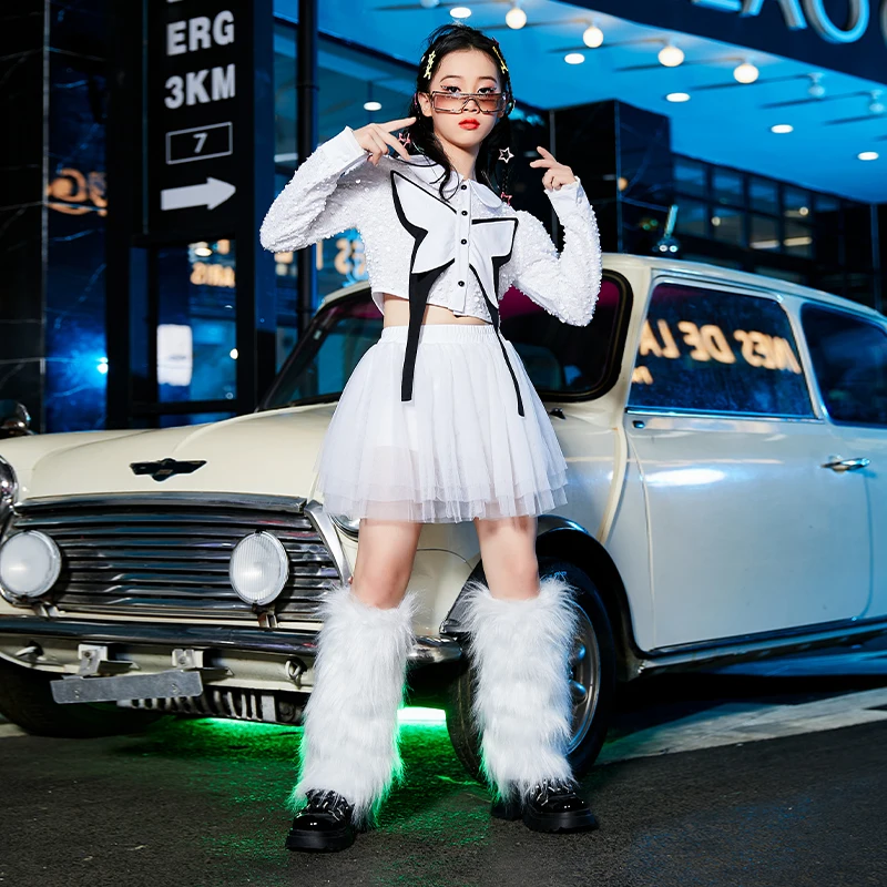 

2023 Children'S Street Dance Clothing Girls Kpop Stage Outfits Jazz Dance Costumes Kids Catwalk Stage Hip Hop Clothes DWY9649