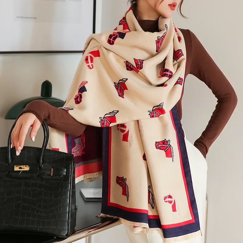 Luxury Brand Scarf Women Horse | Horse Print Pashmina