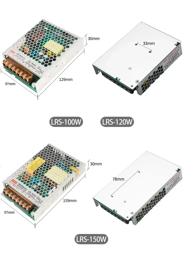 Description Picture 6 of itemLRS Ultra-thin Switching Power Supply Series 150W AC To DC 100-240VAC 5V 12V 24V 48VDC Lighting Transformers Adapter SMPS