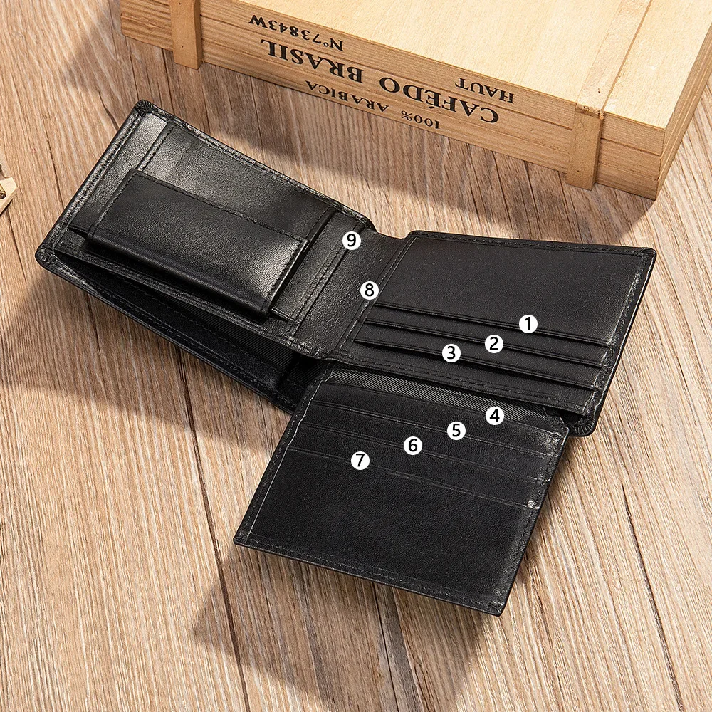 

Men's leather wallet short multi-card cowhide bifold rfid coin men card holder purse for cash bills male