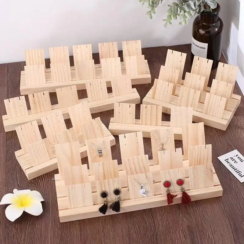 

Wood Earring Stud Display Rack Earrings Card Necklace Bracelet Display Props Ear Studs Jewelry Rack For Retail Table Shows Stand