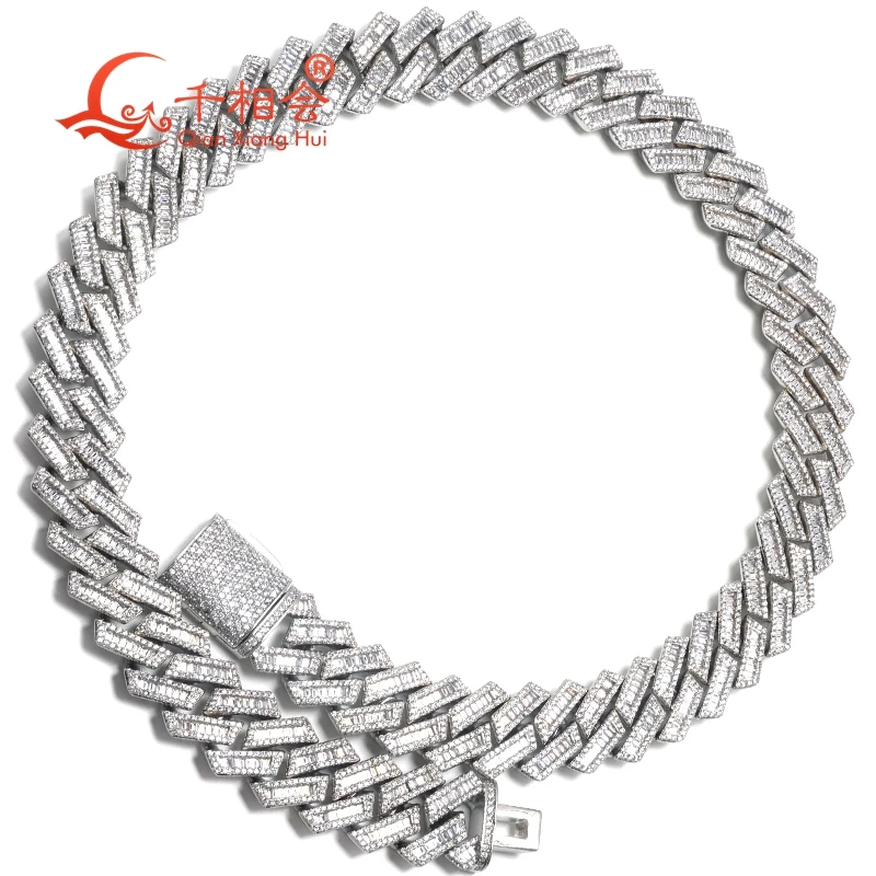 bracelet 18mm Wide trapezoidal rhombic baguette 925 Silver Cuban Link Iced Out Hip Hop white Moissanite  Chain Jewelry Women Men