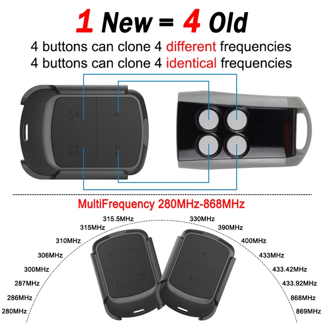 Multifrequency Garage Door Opener Gate Remote Control Duplicator 280MHz-868MHz Variable Code Clone Multi Brand Command With Clip 5