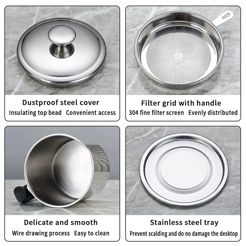 1.4 L Oil Strainer Pot Fine Mesh Fast Filtering With Lid Stainless Steel Frying Bacon Fat Oil Storage Container Kitchen Supplies 5