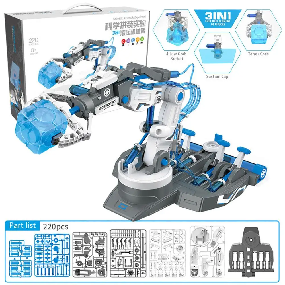 유압식 기계식 암 키트, 어린이 빌딩 조립, 로봇 과학 1 학습, 교육용 전기 기계식 암 장난감 3 개, L4N6