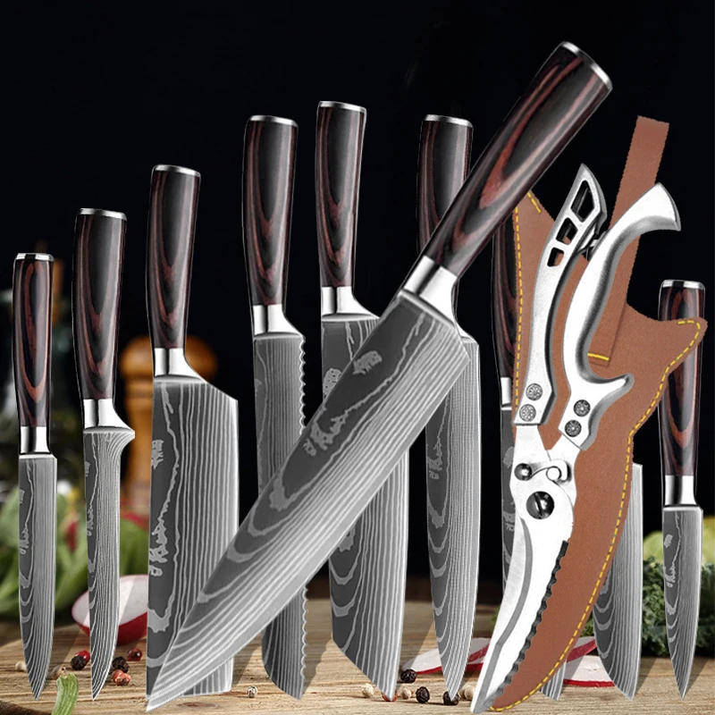 Kitchen Knife Japanese Santoku Slicing Utility Bread Knife Stainless Steel Meat Cleaver Butcher Slaughtering Chef Knife BBQ