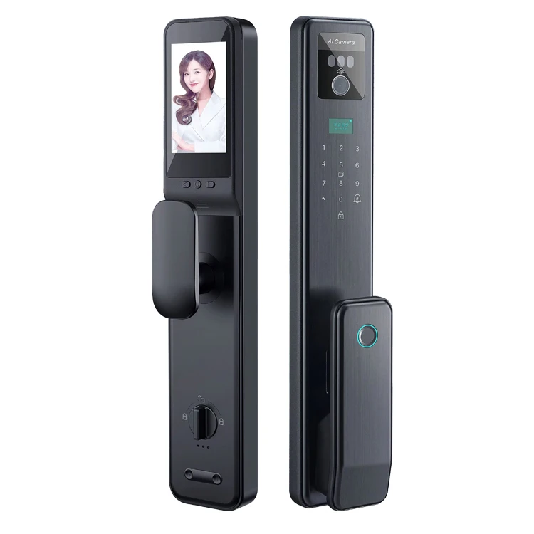 

Video intercom remote monitoring keyless Electronic digital 3D face recognition smart door lock handle fingerprint with camera